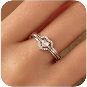Stackable Heart Rings for Women 925 Sterling Silver Mother Daughter Rings Set for 2 Friendship Rings Promise Rings for Her Cubic Zirconia Eternity Engagement Wedding Band Ring Jewelry