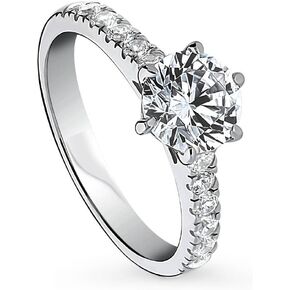 Berricle Sterling Silver Solitaire Compling Engagement Rings 1.25 CARAT ROUN CUT ZIRCONIA CZ RING FOR