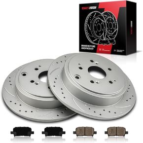 Torchbeam الفرامل الخلفية والدوارات مجموعة منصات الفرامل دوارات الفرامل ومنصات متوافقة مع Honda 2003-2008 Pilot ، Acura 2001-2006 MDX ، Brake Rotors + Ceramic Pads Kit