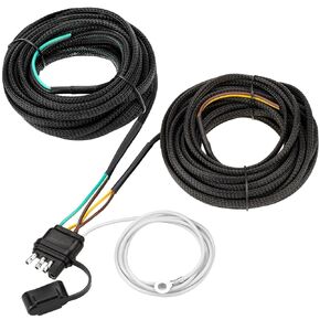 25Ft 4 Pin 5 Wire Trailer Wiring Harness, 18AWG Trailer Light Wiring Kit, 4 Way Flat 5 Wire Plug with Nylon Net Tube for Rewiring Both-Side Tail Lights