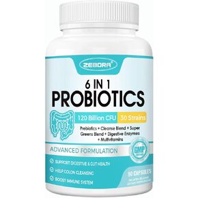 ZEBORA Probiotics for Women-Men Digestive Health with 120 Billion CFUs, Mens-Womens Probiotic for Gut Health, Immune Support, and Gut Detox with 45-Day Supply, 90 Veggie Capsules
