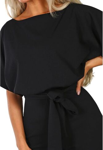 Women's Short Sleeve Jumpsuits Belted Wide Leg Long Pant Romper in Saudi Arabia