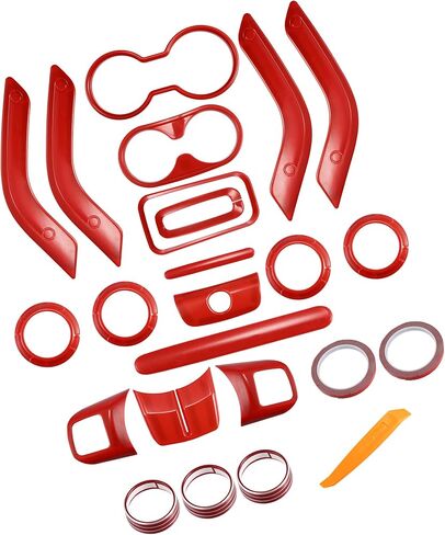 Decoration Set of 21 for Center Console Steering Wheel Air Outlet Door Handle Cover for Jeep Wrangler JK JKU 2011-2018 2-Door 4-Door Interior Trim Accessory Red in Saudi Arabia