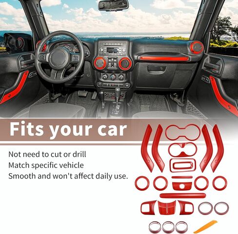 Decoration Set of 21 for Center Console Steering Wheel Air Outlet Door Handle Cover for Jeep Wrangler JK JKU 2011-2018 2-Door 4-Door Interior Trim Accessory Red in Saudi Arabia
