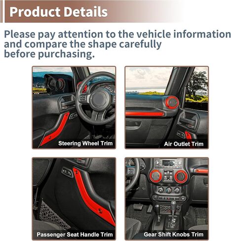 Decoration Set of 21 for Center Console Steering Wheel Air Outlet Door Handle Cover for Jeep Wrangler JK JKU 2011-2018 2-Door 4-Door Interior Trim Accessory Red in Saudi Arabia