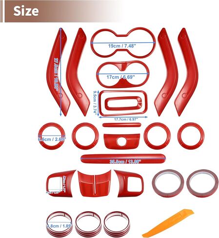 Decoration Set of 21 for Center Console Steering Wheel Air Outlet Door Handle Cover for Jeep Wrangler JK JKU 2011-2018 2-Door 4-Door Interior Trim Accessory Red in Saudi Arabia