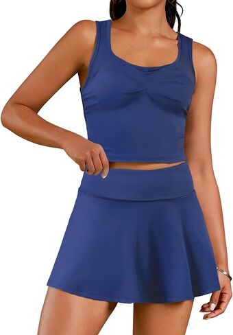 Womens Tennis Skirt Set Sleeveless Athletic Dress with Shorts Workout Crop Tank Top Golf Outfits in Kuwait