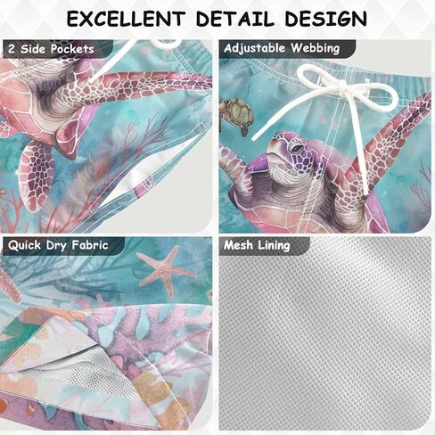 Boys Swim Trunks, Turtle Coral Beach Board Shorts Swim Shorts in Saudi Arabia
