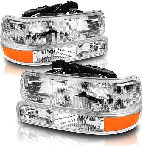 OE -style المصابيح الأمامية مجموعة متوافقة مع 1999 2000 2001 2002 Chevy Silverado 1500 2500 ، 2000-2006 Tahoe Suburban Biprampan مع مصابيح المصد in Kuwait