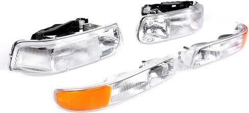 OE -style المصابيح الأمامية مجموعة متوافقة مع 1999 2000 2001 2002 Chevy Silverado 1500 2500 ، 2000-2006 Tahoe Suburban Biprampan مع مصابيح المصد in Kuwait