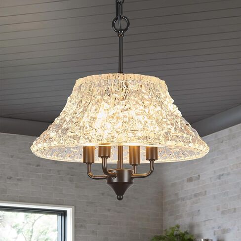 Modern 16" Black Glass Chandeliers for Kitchen Island,Luxury Pendant Light Fixture Over Table 4-Light Round Light Ceiling Hanging lamp for Dining Room Living Room Foyer Entryway Bedroom in Saudi Arabia