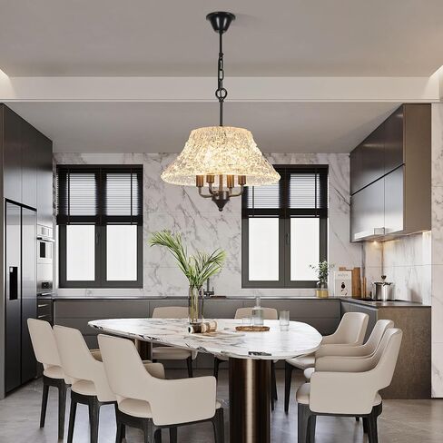 Modern 16" Black Glass Chandeliers for Kitchen Island,Luxury Pendant Light Fixture Over Table 4-Light Round Light Ceiling Hanging lamp for Dining Room Living Room Foyer Entryway Bedroom in Saudi Arabia