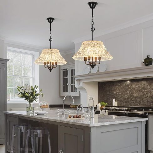 Modern 16" Black Glass Chandeliers for Kitchen Island,Luxury Pendant Light Fixture Over Table 4-Light Round Light Ceiling Hanging lamp for Dining Room Living Room Foyer Entryway Bedroom in Saudi Arabia
