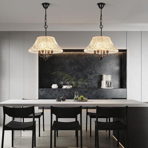 Modern 16" Black Glass Chandeliers for Kitchen Island,Luxury Pendant Light Fixture Over Table 4-Light Round Light Ceiling Hanging lamp for Dining Room Living Room Foyer Entryway Bedroom in Saudi Arabia