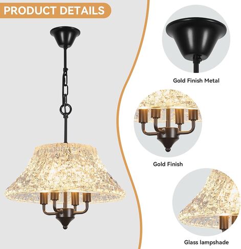 Modern 16" Black Glass Chandeliers for Kitchen Island,Luxury Pendant Light Fixture Over Table 4-Light Round Light Ceiling Hanging lamp for Dining Room Living Room Foyer Entryway Bedroom in Saudi Arabia