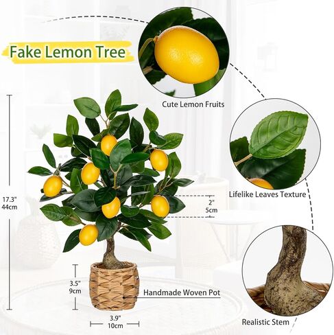 نباتات مصطنعة مصطنعة 17.3 بوصات صغيرة مزيفة شجرة الليمون الليمون الليمون الليمون الليمون الحمضيات مع وعاء منسوج فو ، زخارف الليمون الداخلي للمنزل ، المكتب ، طاولة غرفة المعيشة ، مكتب in Kuwait