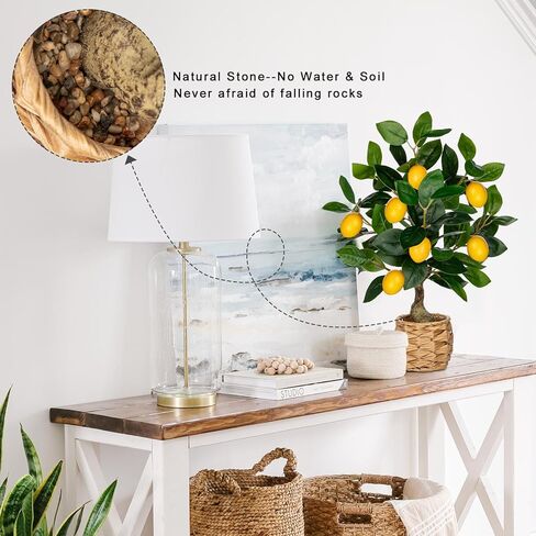 نباتات مصطنعة مصطنعة 17.3 بوصات صغيرة مزيفة شجرة الليمون الليمون الليمون الليمون الليمون الحمضيات مع وعاء منسوج فو ، زخارف الليمون الداخلي للمنزل ، المكتب ، طاولة غرفة المعيشة ، مكتب in Kuwait