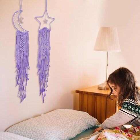 Mrmrkura Star Moon Dream Catcher for Girls Bedroom Decor Decore Home Wall Decor ، Boho Macrame Wall شنقا صيادين أحلام كبيرة للفتيان ، والبنات ، والأطفال ، والمراهقين (الأسود) in Saudi Arabia