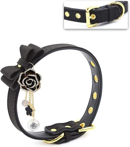 Gothic Leather collar for Women with Lock Detachable Choker Necklace Black in Saudi Arabia