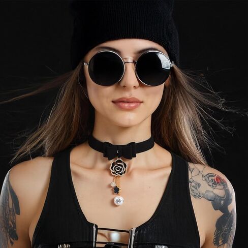 Gothic Leather collar for Women with Lock Detachable Choker Necklace Black in Saudi Arabia