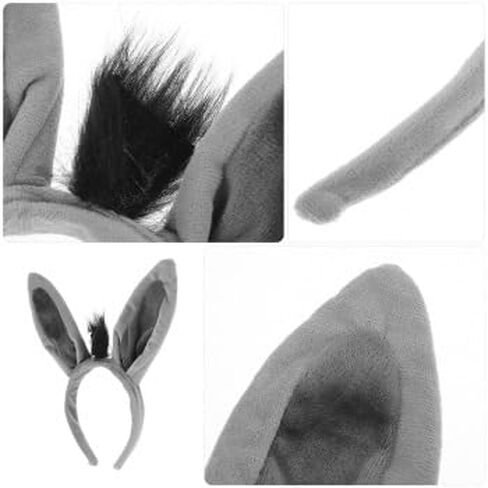 3pcs Donkey Ears Headband: kids 10.61X7.86X0.79in Plush Donkey Ears Headband Soft Animal Headwear for Cosplay Birthday Parties and Themed Events Cute Gray Costume Accessories in Kuwait
