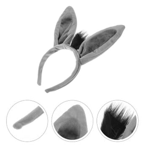 3pcs Donkey Ears Headband: kids 10.61X7.86X0.79in Plush Donkey Ears Headband Soft Animal Headwear for Cosplay Birthday Parties and Themed Events Cute Gray Costume Accessories in Kuwait