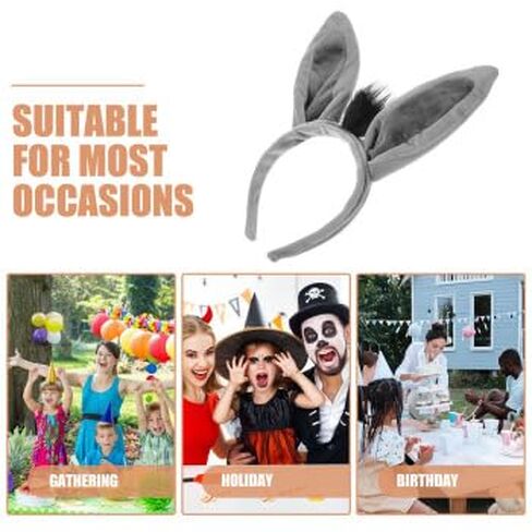 3pcs Donkey Ears Headband: kids 10.61X7.86X0.79in Plush Donkey Ears Headband Soft Animal Headwear for Cosplay Birthday Parties and Themed Events Cute Gray Costume Accessories in Kuwait