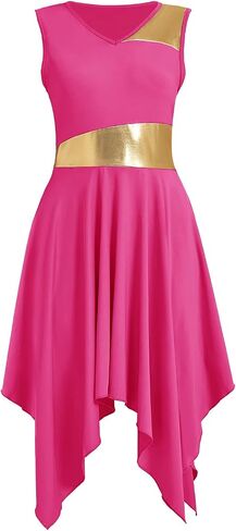 Womens Praise Dance Dress V-Neck Sleeveless Liturgical Worship Dress Lyrical Contemporary Dance Costumes in Kuwait