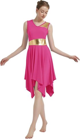 Womens Praise Dance Dress V-Neck Sleeveless Liturgical Worship Dress Lyrical Contemporary Dance Costumes in Kuwait