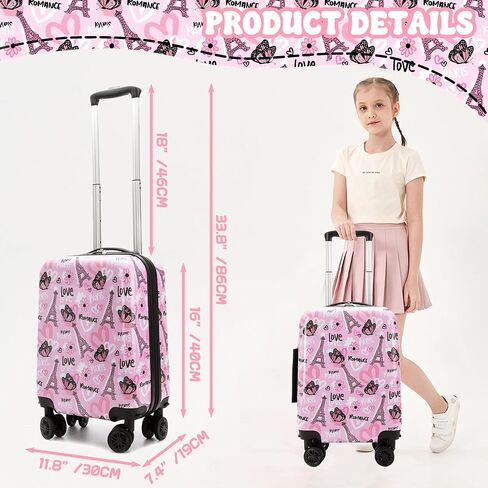 Kid's Luggage Set 16" Hardside Luggage with Spinner Wheels 2 Piece Suitcase Set Girls Carry on Toddler Travel Rolling Suitcase with Neck Pillow Airline Approved in Saudi Arabia