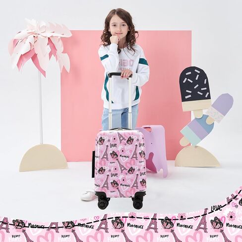 Kid's Luggage Set 16" Hardside Luggage with Spinner Wheels 2 Piece Suitcase Set Girls Carry on Toddler Travel Rolling Suitcase with Neck Pillow Airline Approved in Saudi Arabia
