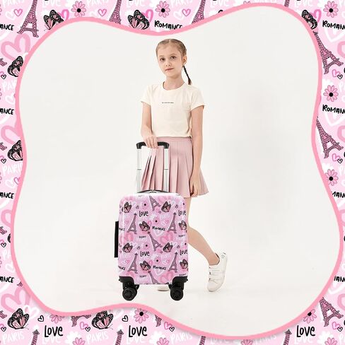 Kid's Luggage Set 16" Hardside Luggage with Spinner Wheels 2 Piece Suitcase Set Girls Carry on Toddler Travel Rolling Suitcase with Neck Pillow Airline Approved in Saudi Arabia