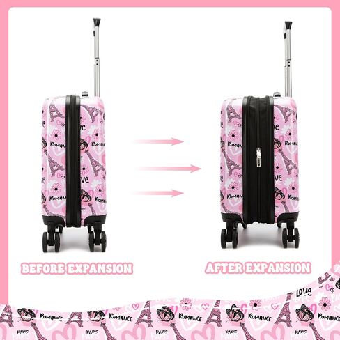 Kid's Luggage Set 16" Hardside Luggage with Spinner Wheels 2 Piece Suitcase Set Girls Carry on Toddler Travel Rolling Suitcase with Neck Pillow Airline Approved in Saudi Arabia