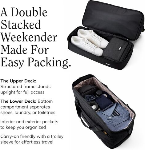 Double Decker Weekender Bag 40L Carry-On Duffel with Shoe Compartment, Water-Resistant, Foldable Travel Bag with Trolley Sleeve & Shoulder Strap – Jet in Kuwait