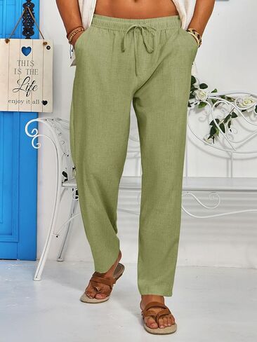 Runcati Mens Casual Linen Pants Elastic Waist Drawstring Summer Beach Pants Lightweight Loose Fit Yoga Trousers in Saudi Arabia