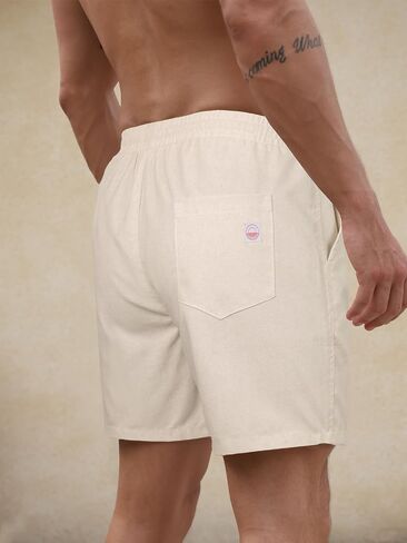 PLEPAN Mens 5 Inch Linen Shorts - Casual Elastic Waist Drawstring Summer Beach Shorts with Pocket in Saudi Arabia