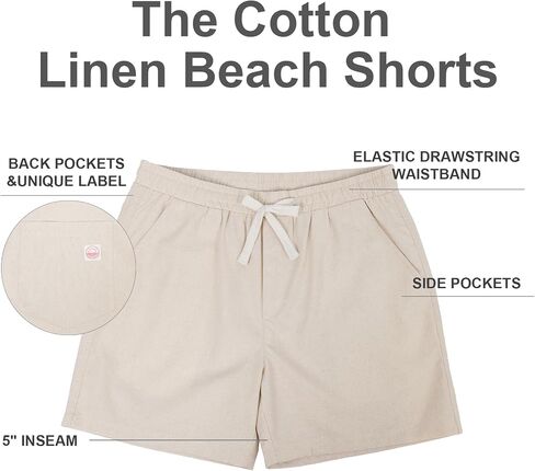 PLEPAN Mens 5 Inch Linen Shorts - Casual Elastic Waist Drawstring Summer Beach Shorts with Pocket in Saudi Arabia