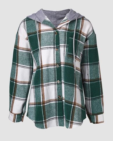 CHICME Womens Lightweight Casual Jacket Plaid Long Sleeve Shacket Fleece Lined Hooded Jackets Warm Coat in Saudi Arabia