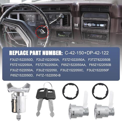 مفتاح الإشعال قفل 2 PCS أسطوانة الباب مع استبدال المفاتيح لفورد F150 F250 F350 Bronco Aerostar E150 E250 E350 Van Taurus Ranger استبدال Mercury Grand Marquis C-42-150+DP-42-122 in Kuwait