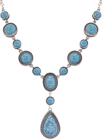 MINACHI Bohemian Created Turquoise Beaded Y-Necklace, Turquoise-toned Multi-shaped Pendant, Dainty Elegant Jewelry for Women in Saudi Arabia