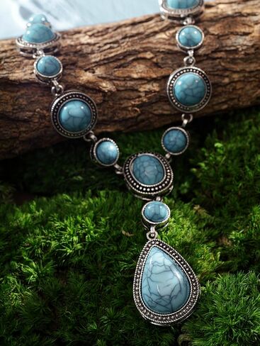 MINACHI Bohemian Created Turquoise Beaded Y-Necklace, Turquoise-toned Multi-shaped Pendant, Dainty Elegant Jewelry for Women in Saudi Arabia