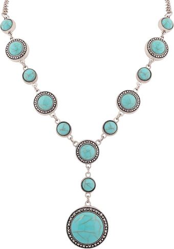 MINACHI Bohemian Created Turquoise Beaded Y-Necklace, Turquoise-toned Multi-shaped Pendant, Dainty Elegant Jewelry for Women in Saudi Arabia