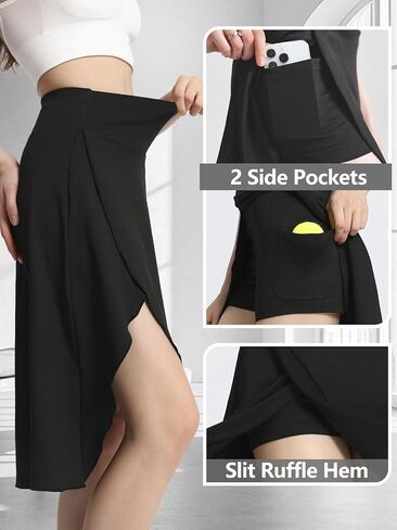 تنورة نسائية بيزيون مع شورتات شورت عالي الخصر مع جيوب MIDI الطول تتنورة مع شقوق شقوق شكلي in Kuwait