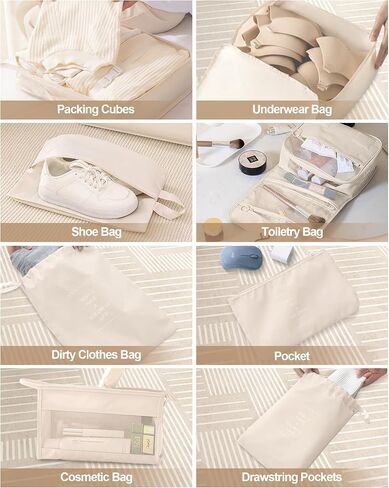 Anjing Packing Cubes 10/11 PCS منظمي أمتعة السفر ، أساسيات السفر ، منظمي التعبئة المقاوم للماء ، حقائب منظم الأمتعة in Kuwait