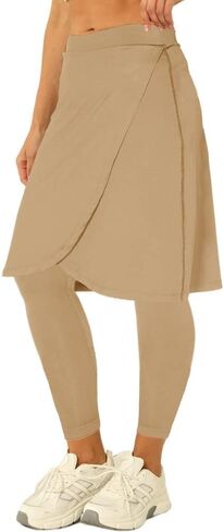 Fisoew Women's Knee Length Athletic Skirt with Leggings Wrap Gym Workout Golf Tennis Skorts with Pocket in Saudi Arabia