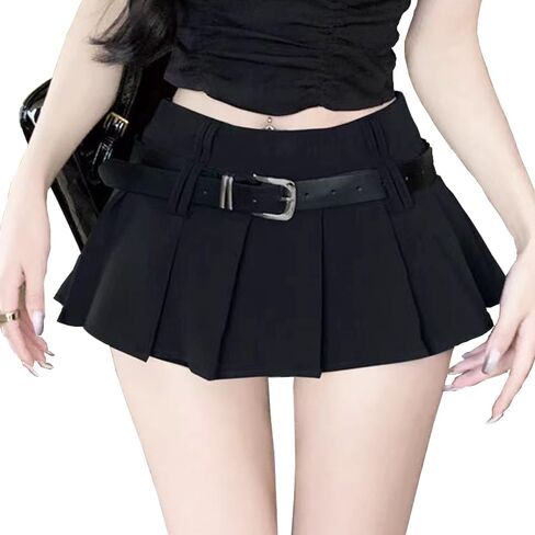 Women's Pleated Mini Skirt Y2k High Waist Stretchy Tennis Skater Short Skirt with Belt Club Party Wear in Saudi Arabia