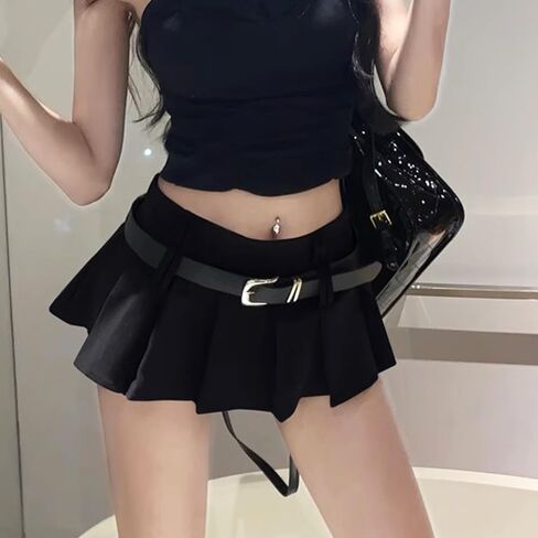Women's Pleated Mini Skirt Y2k High Waist Stretchy Tennis Skater Short Skirt with Belt Club Party Wear in Saudi Arabia