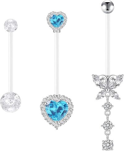 14G Heart Flexible Clear Acrylic Pregnancy Belly Button Ring Butterfly Dangle Pregnancy Maternity Belly Rings in Saudi Arabia