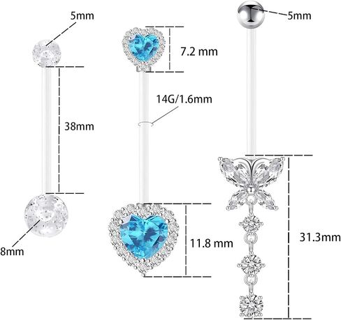 14G Heart Flexible Clear Acrylic Pregnancy Belly Button Ring Butterfly Dangle Pregnancy Maternity Belly Rings in Saudi Arabia