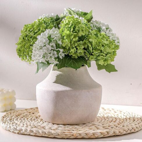 Mitt&Ditt Ceramic Flower Vase, 5.3 inch Off-White Farmhouse Rustic Vase, Handcrafted Weathered Pottery Vases, Small Flower Terracotta Vases for Home Decor, Living Room, Table, Shelf in Saudi Arabia